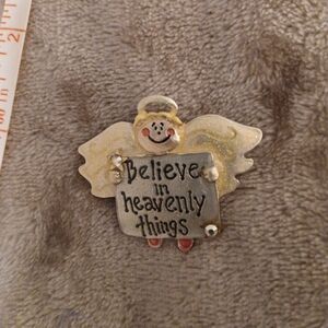 Angel Pin Brooch - "Believe in Heavenly Things" - Gold & Silver
